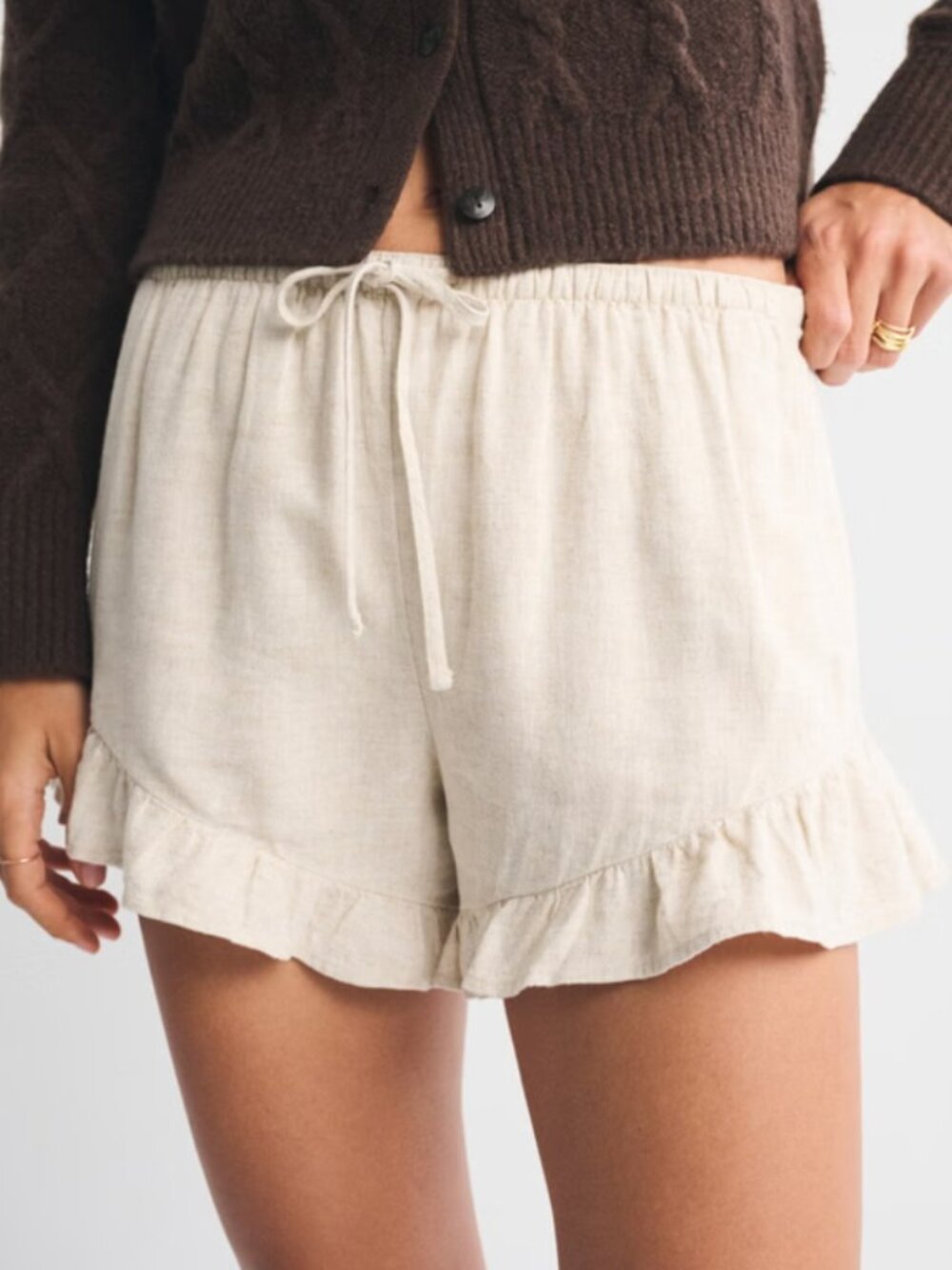 Abercrombie Linen-Blend Ruffle Pull-On Short